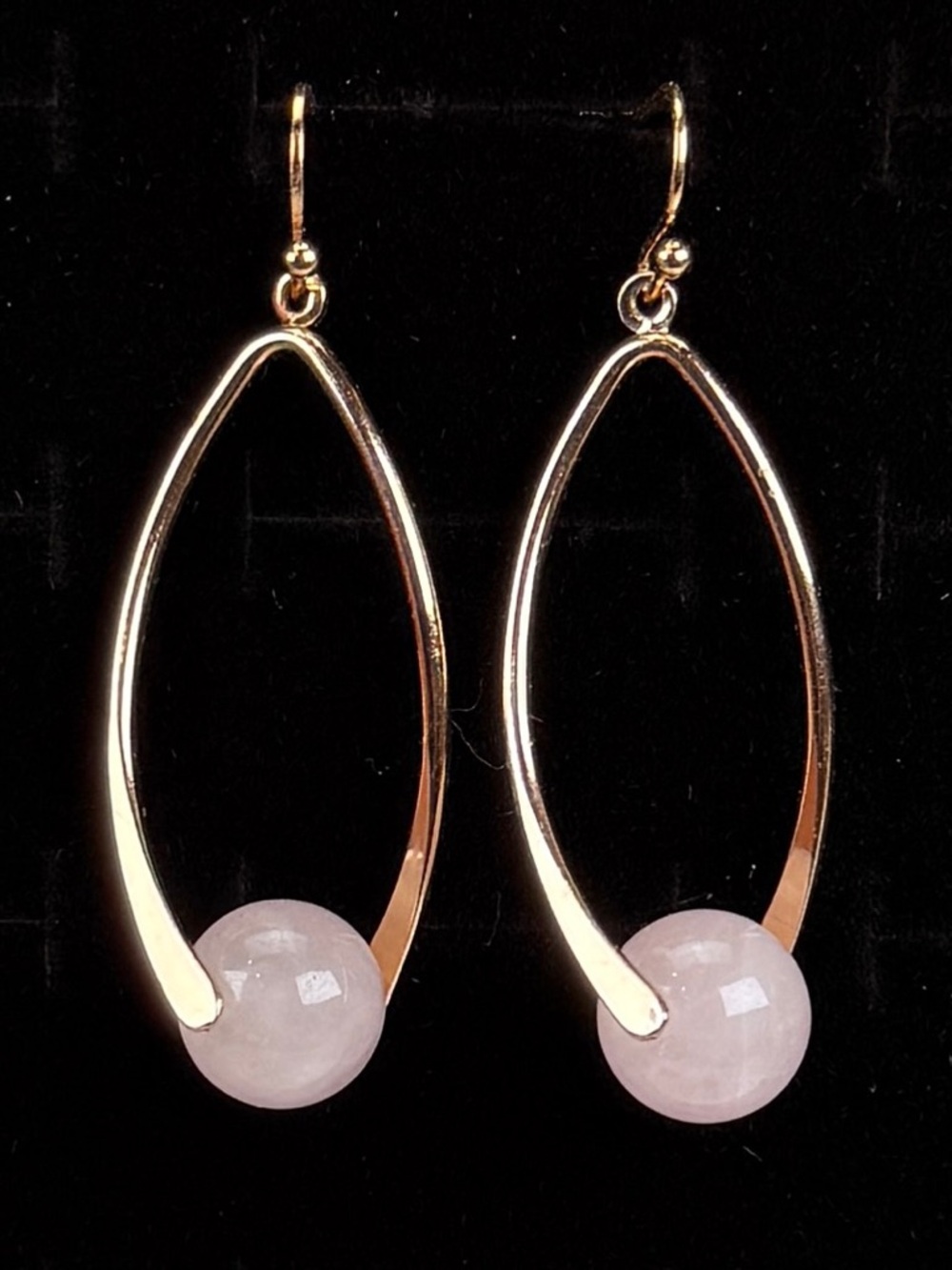 Goldtone Drop Pierced Earrings with Rose Quartz Bead